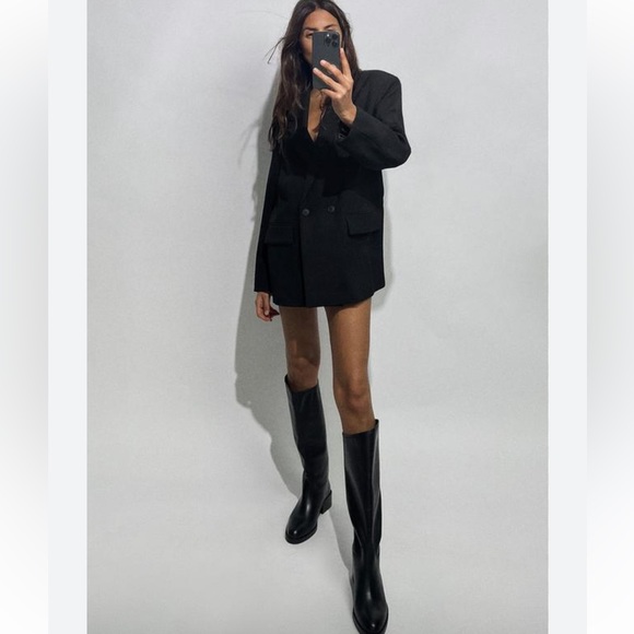 Zara Black Long Oversized double breasted Jacket Blazer Coat Size XS - S NWT - Picture 2 of 16